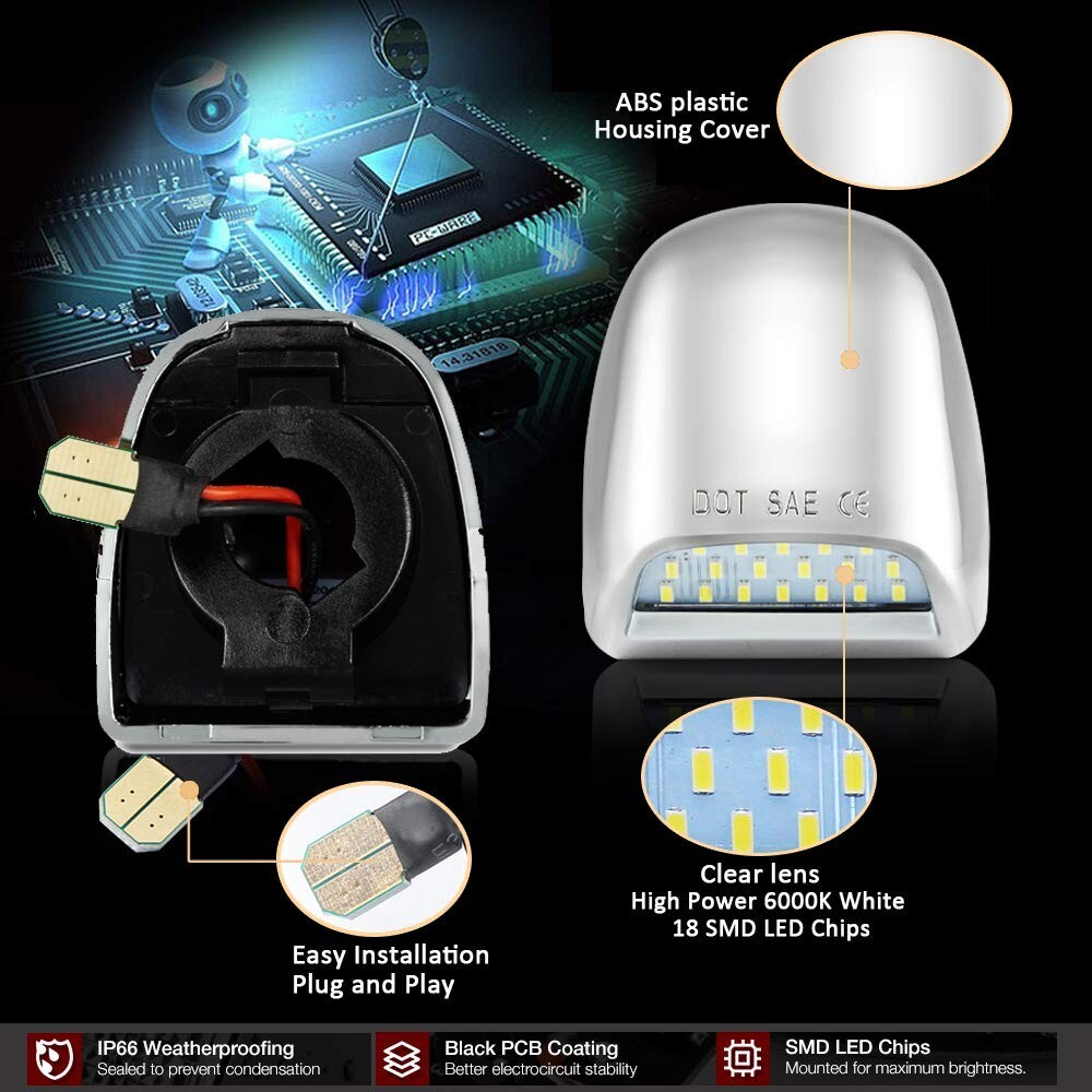 LED Chrome License Plate Lamp For 1999-2013 Chevrolet Silverado 1500/2500/3500HD