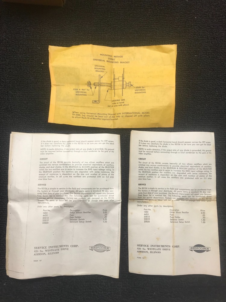 Sencore Model RS-106 Rectifier Troubleshooter