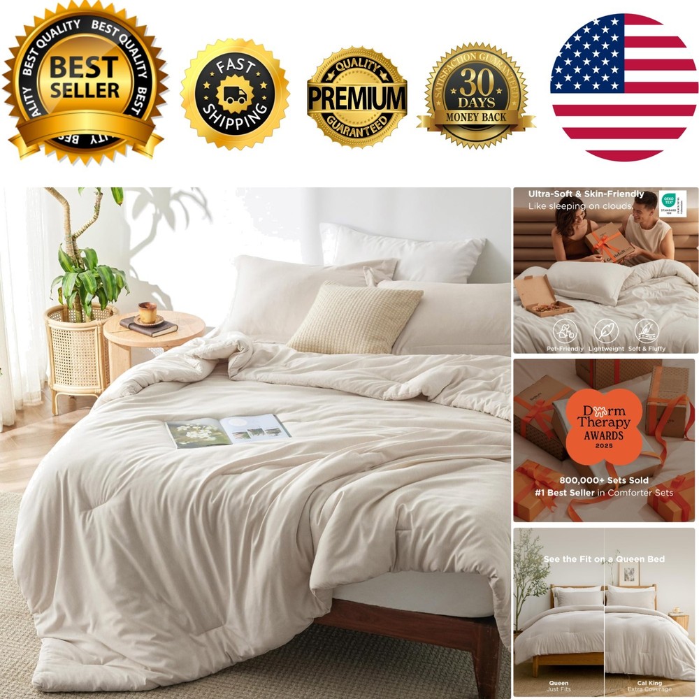 Luxury Queen Comforter Set in Beige - Soft, Versatile & Machine Washable