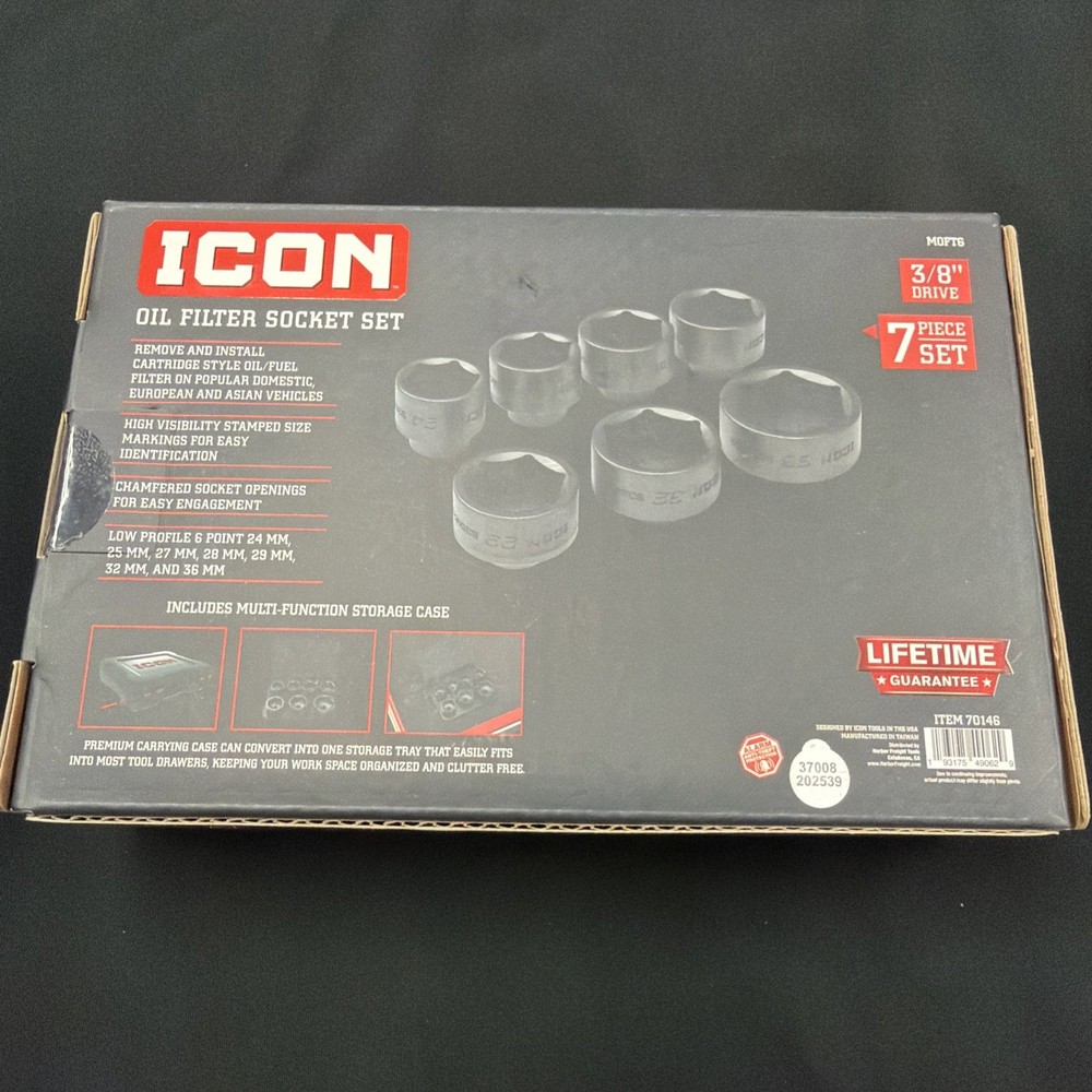 ICON Oil Filter 7pc Socket Set w/Case (3/8" Drive) #70146
