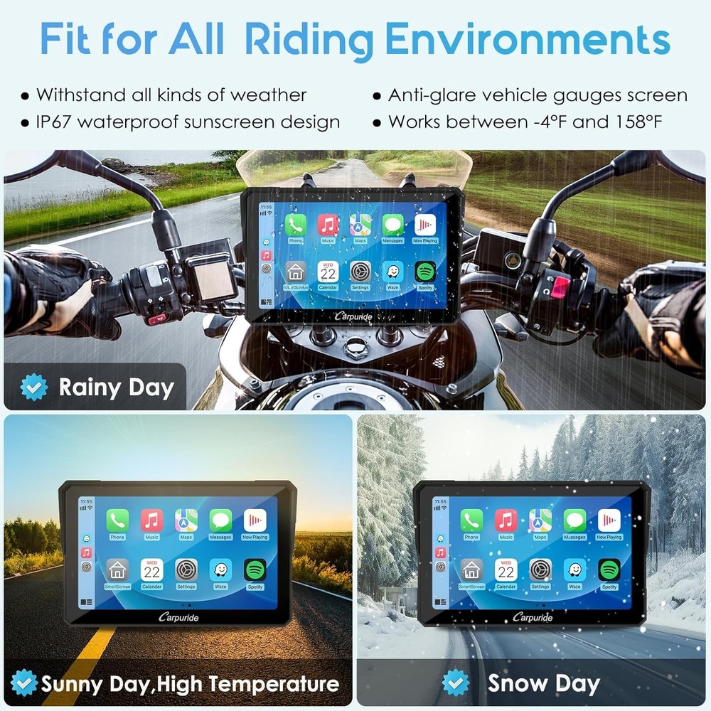 Carpuride W702Pro Wireless Carplay Android Auto Waterproof Touchscreen For Motor