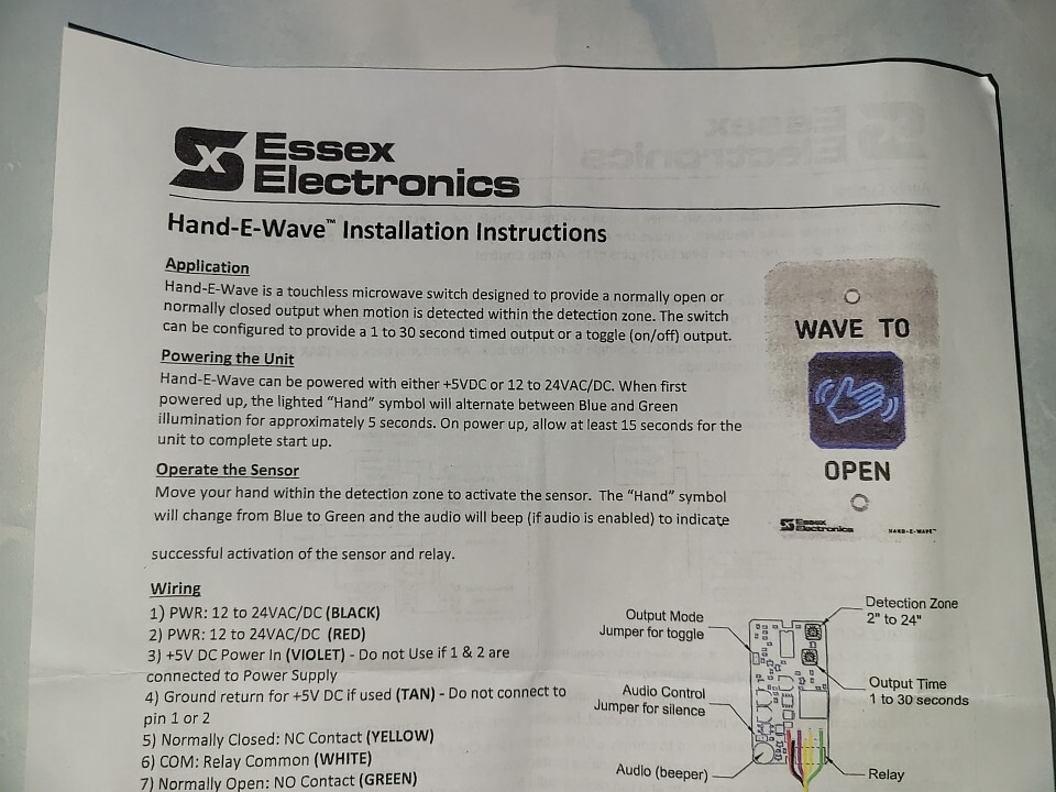 HEW-2SQ-DPDT Hand-E-Wave HEW-2S Touchless Exit Essex Electronics