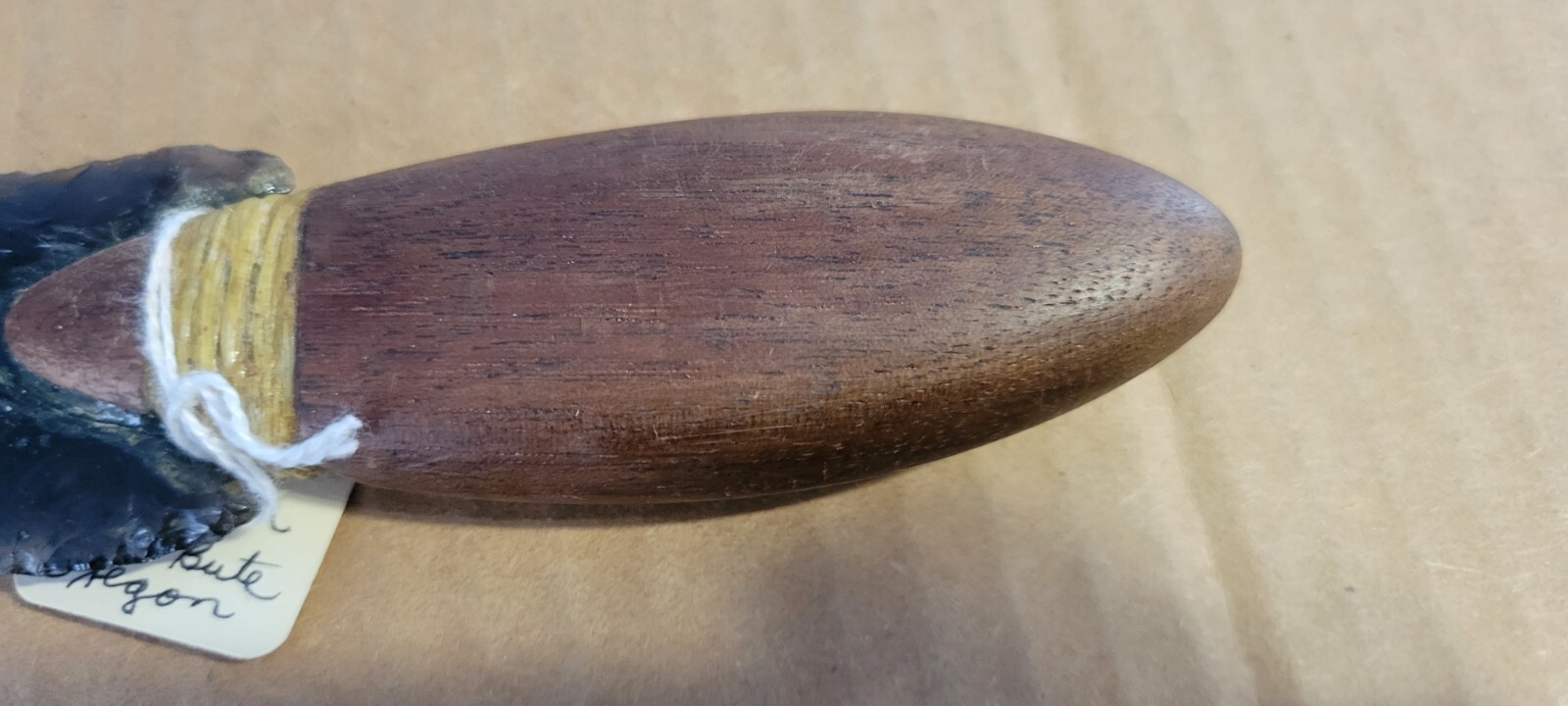 Native Amer.Smokey Obsidian Stone Knife Wood Handle Oregon Dbl. Edge Translucent