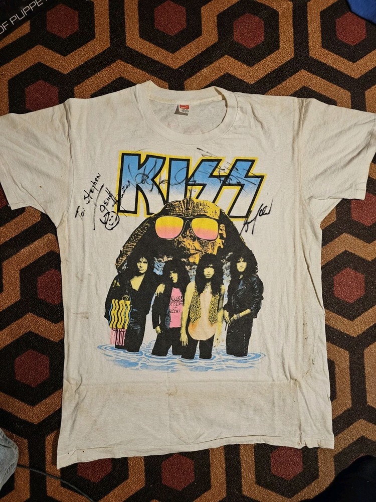 Vintage Kiss Signed Hot In The Shade Shirt Eric Carr Bruce Kulick Gene Simmons