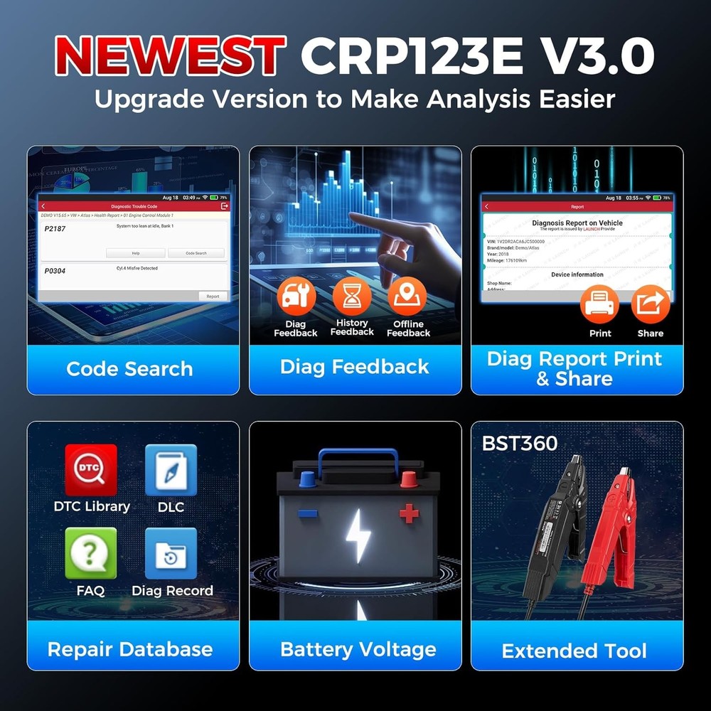 2026 LAUNCH CRP123E V3.0 OBD2 Scanner Diagnostic Tool ABS SRS Engine Code Reader