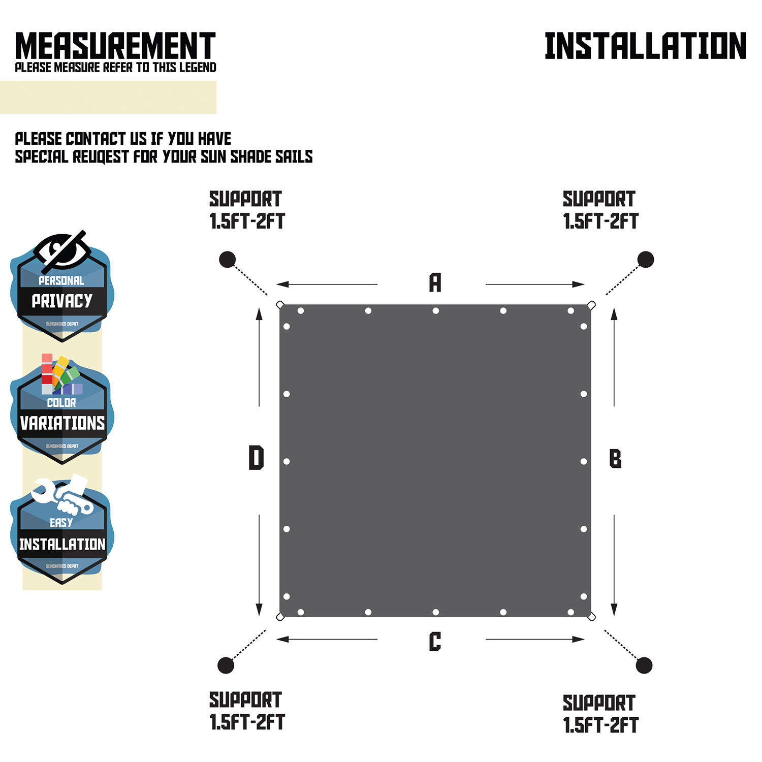 TANG Beige Straight Side Rectangle Permeable Sun Shade Patio Canopy w Grommets