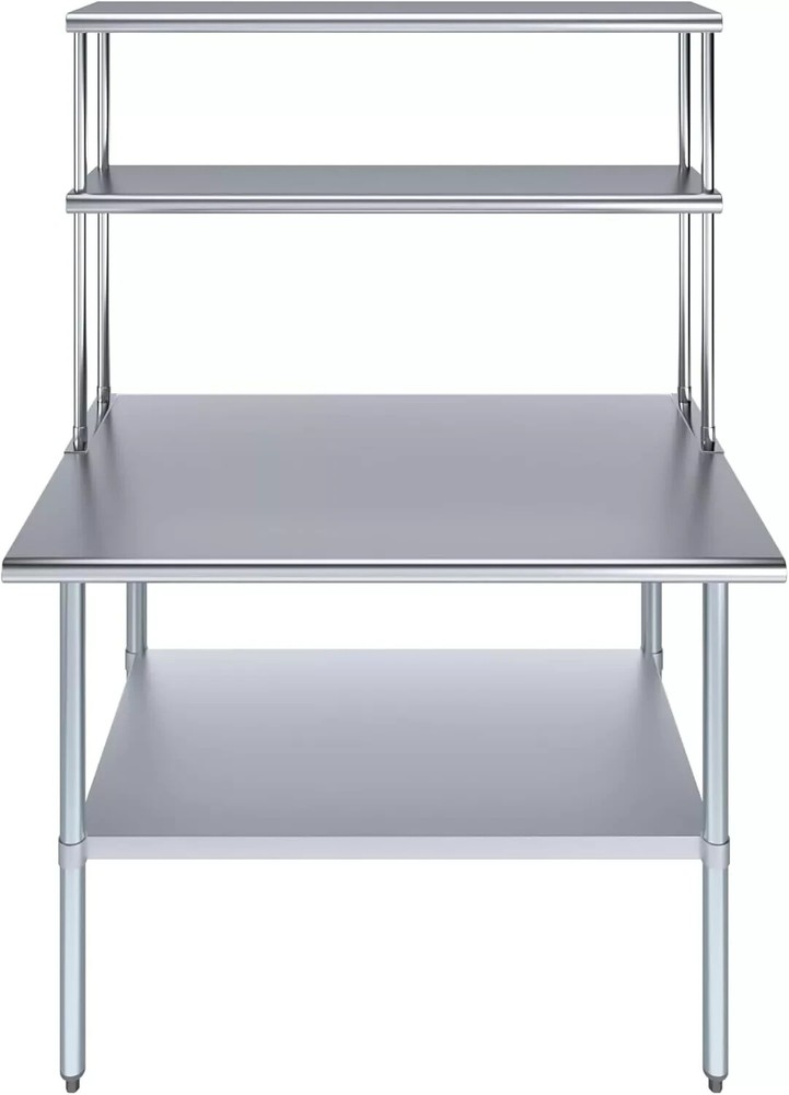 Kitchen Prep Stainless Steel Table w/ Double Overshelf, NSF Certified