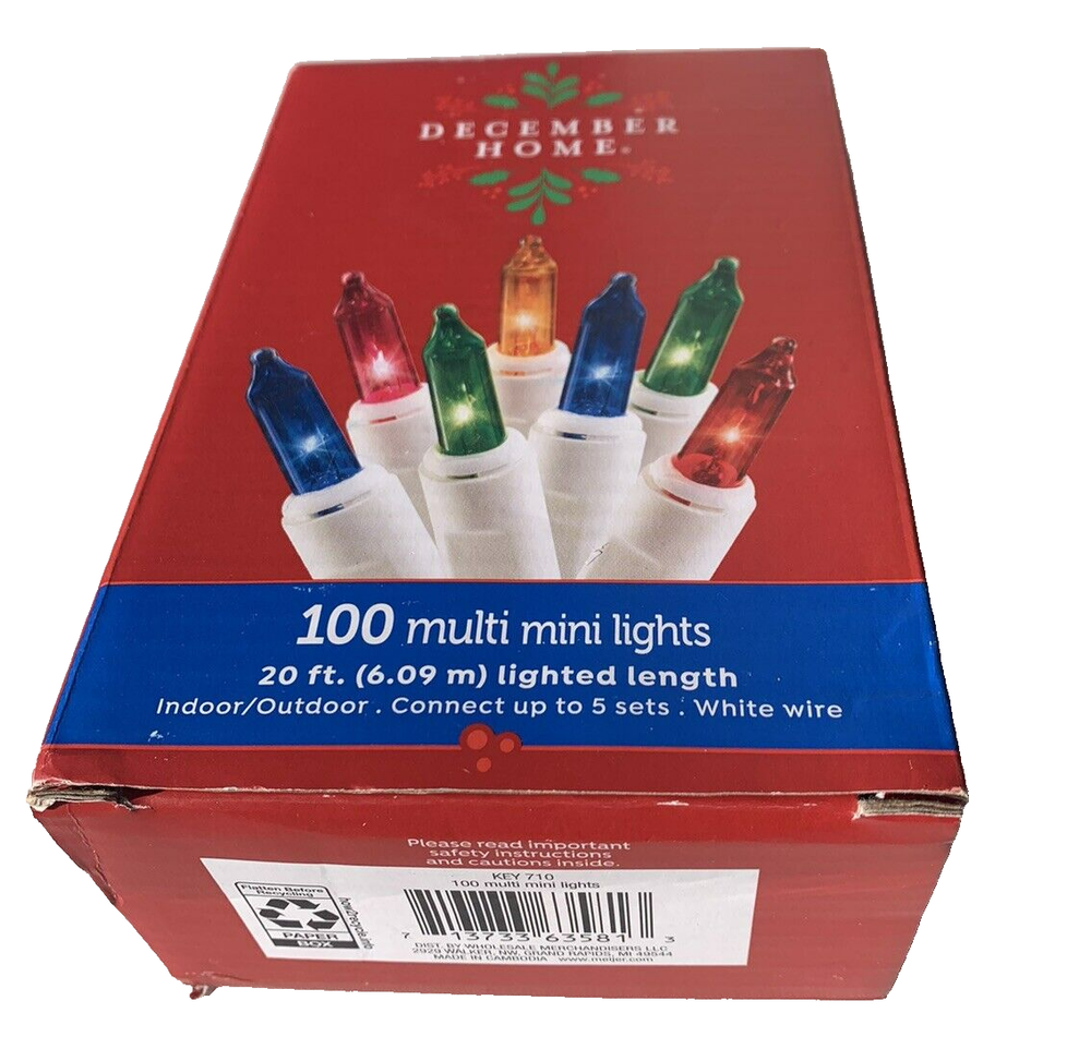 MultiColor Mini Lights String 100 Count WHITE Wire Christmas Incandescent 20'
