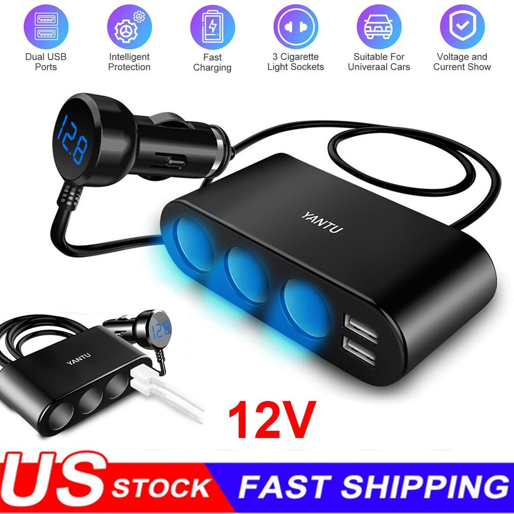 3 Way Car Cigarette Lighter Socket Splitter Dual USB Charger Power Adapter 12V