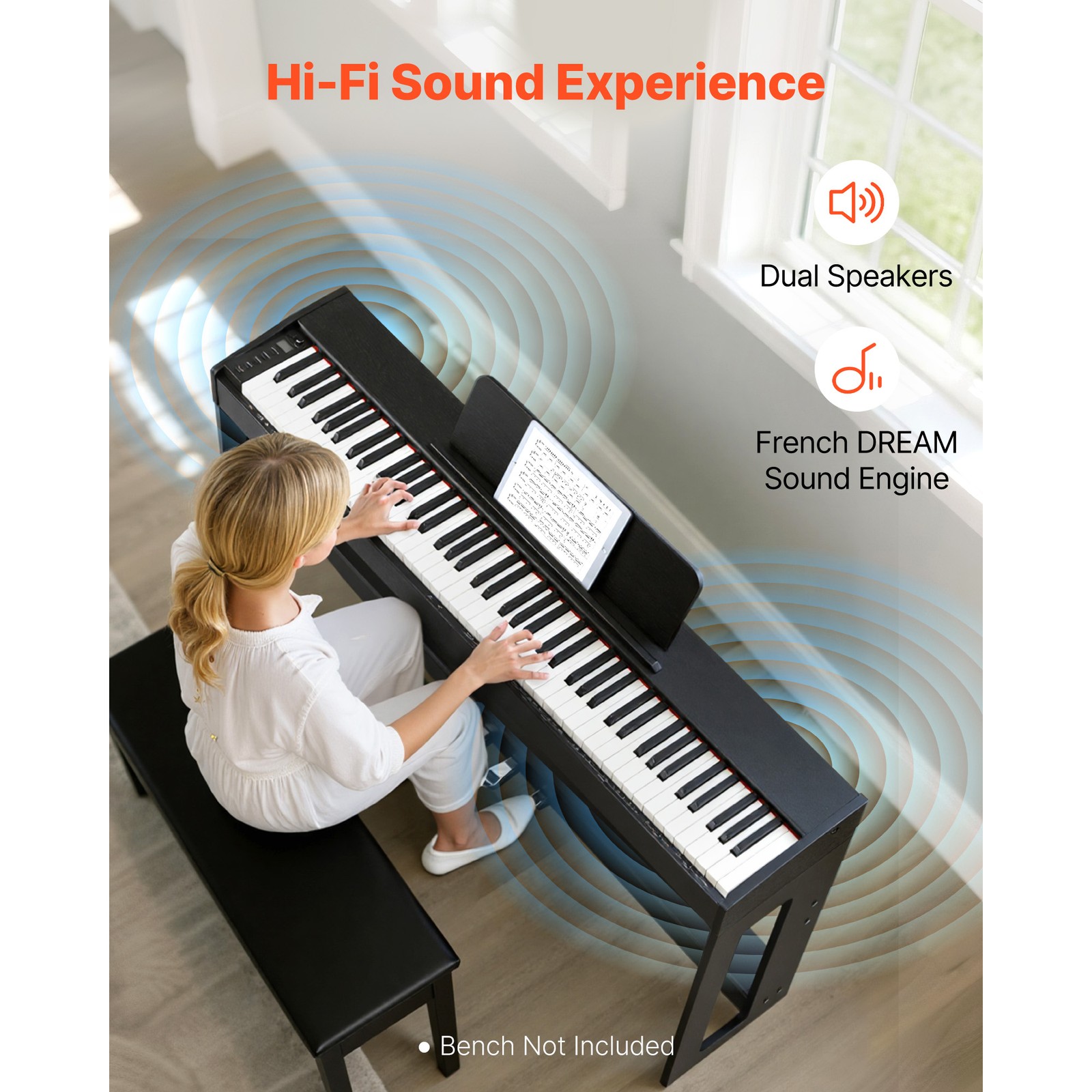 Uimoso 88-Key Weighted Digital Piano with Stand and 280 Tones - Black