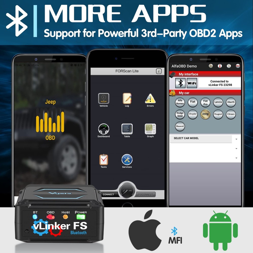 Bluetooth OBD2 Diagnostic Scan Tool vLinker FS for iOS Android & Windows Vgate