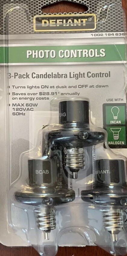 Defiant Photo Controls: 3-pack Candelbara Light Control Activates With Sunlight