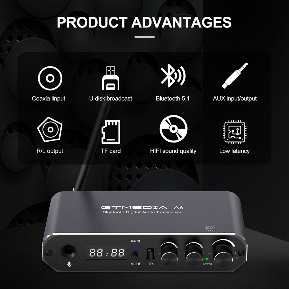 6-in-1 Bluetooth Transmitter Receiver Coaxial AUX USB L/R Stereo Audio Adapter