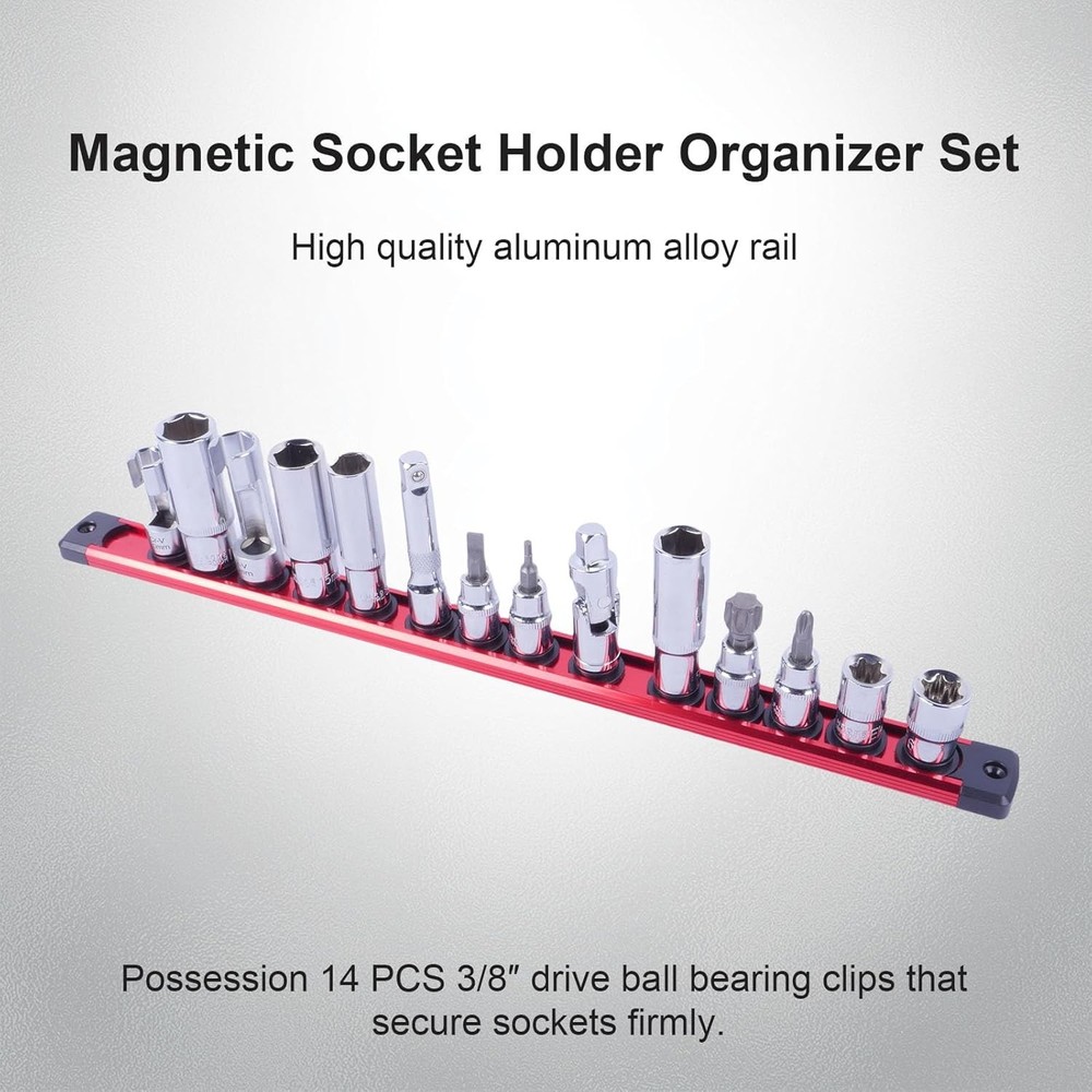 Magnetic Socket Holder Organizer Set:3/8-Inch Drive Socket Trays Socket, 360° S