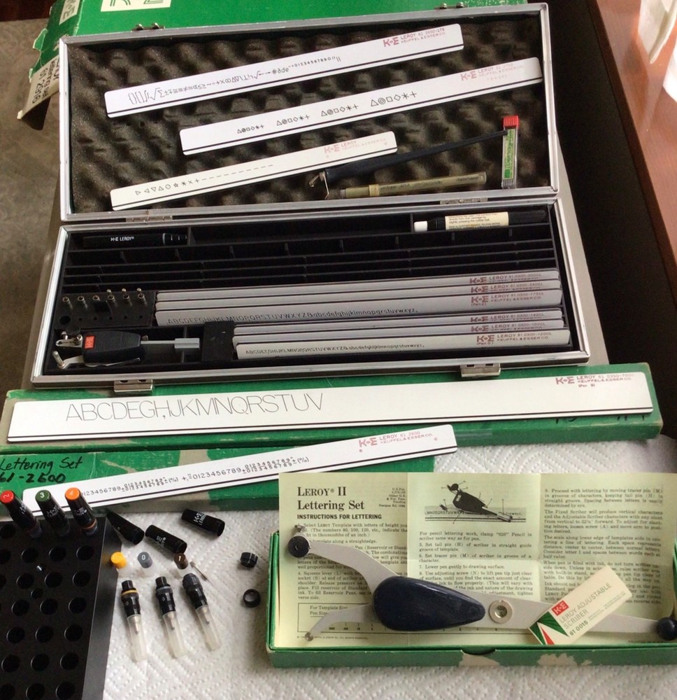 K & E LEROY II Vintage Lettering Set, Engineering, Drafting Tools, Plus Extras!