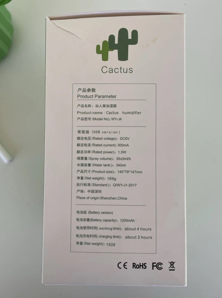 Cactus Wireless Humidifier Rechargeable