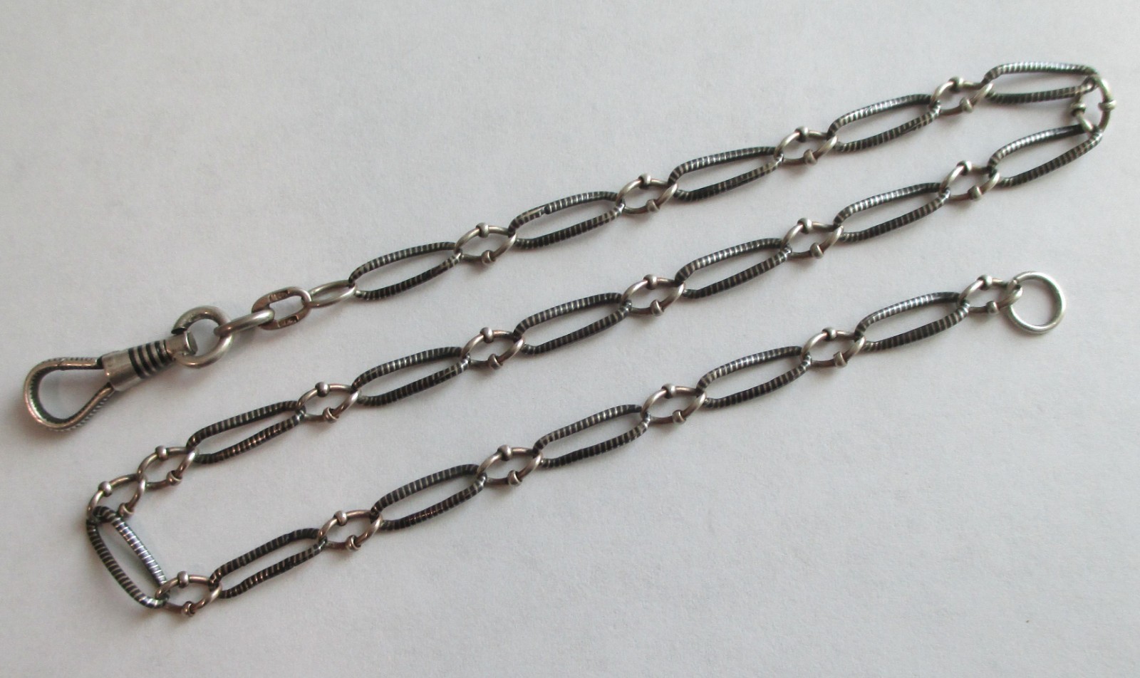 13.75in ANTIQUE 800 SILVER NIELLO WATCH CHAIN w/ DOG CLIP 7.2g