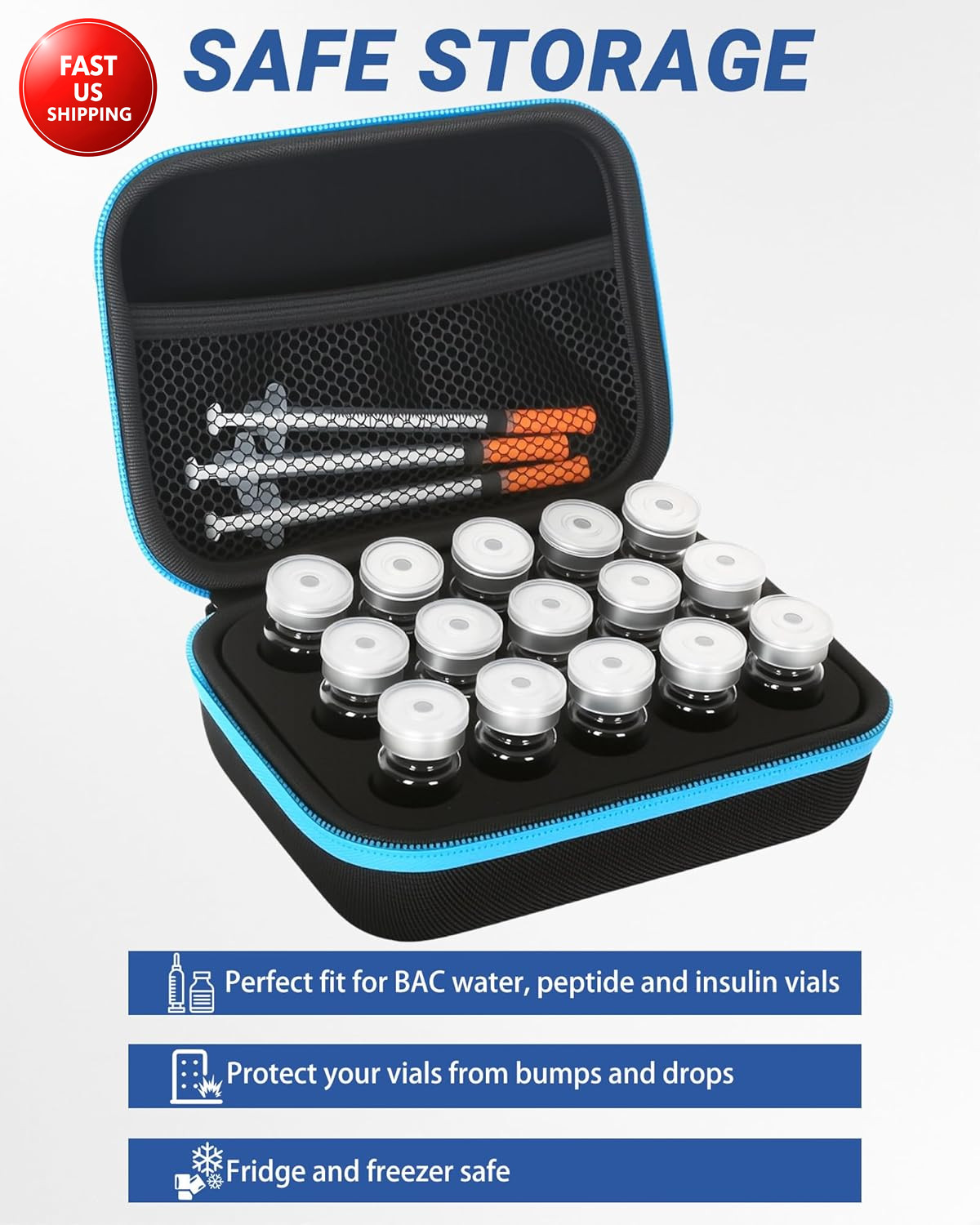 15 Slots 10Ml Peptide Case, Insulin Vial Holder, Peptide Storage Case for Fridge