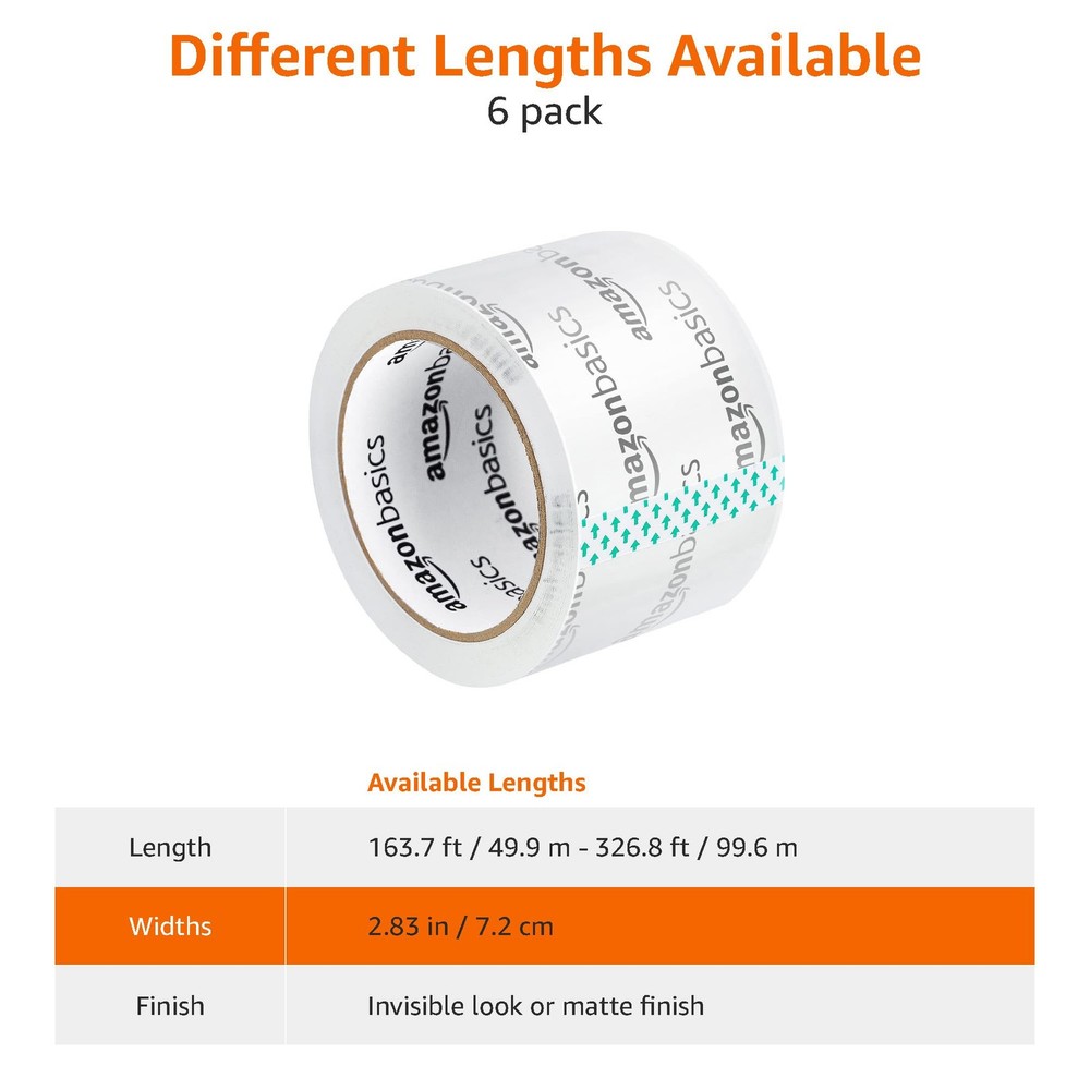 Amazon Basics Extra-Wide Packing Tape, Moving, Storage, Packing, 6-Pack
