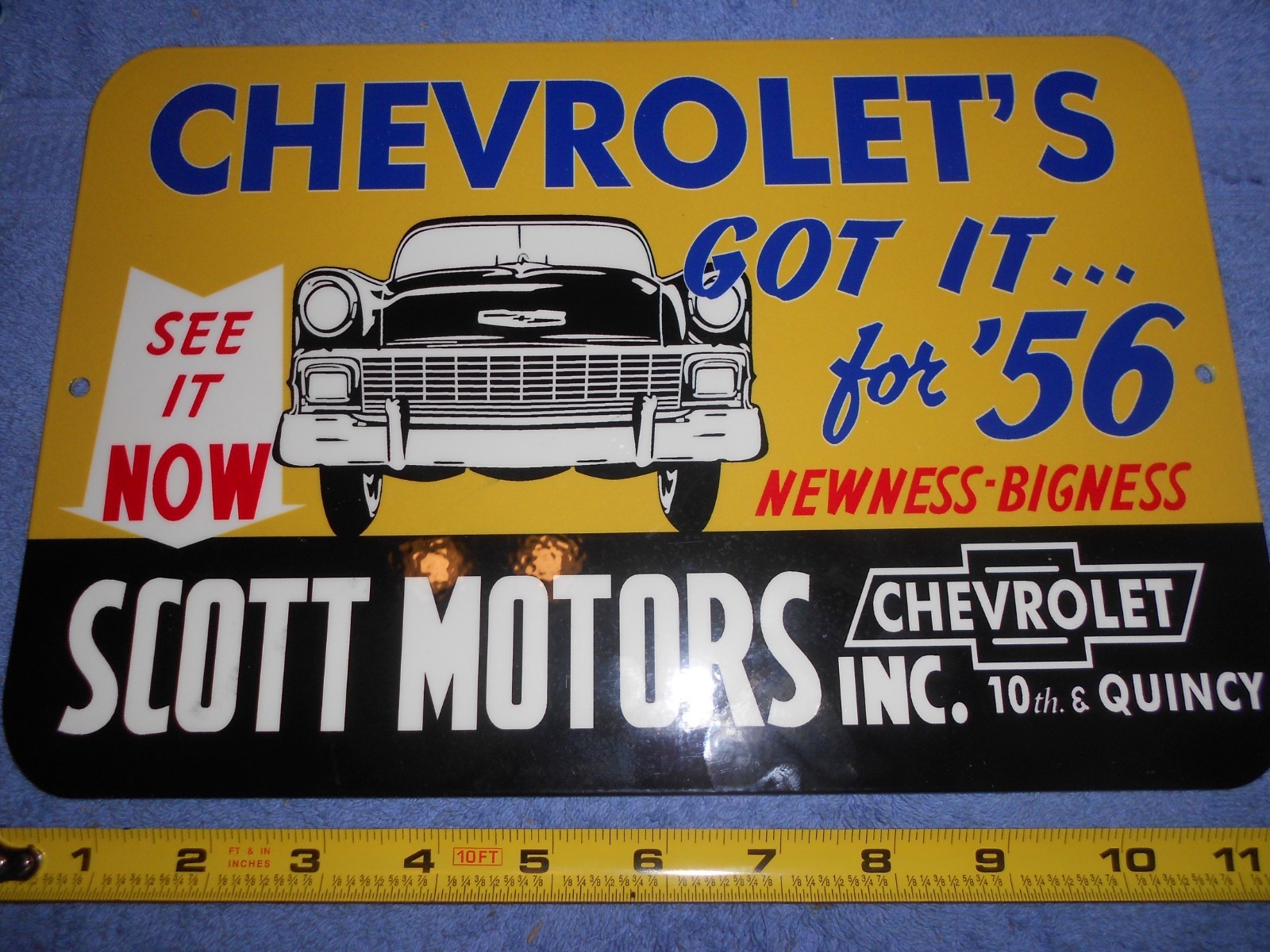VINTAGE 1956 CHEVROLET "SEE THE NEW CAR 12" ADVERTISING SIGN DIE-CUT METAL CHEVY
