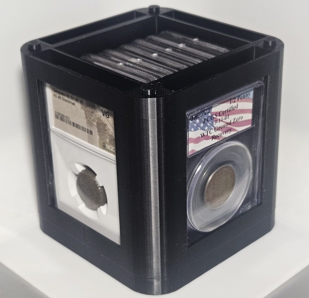 Coin slab stackable display storage for NGC PCGS ANACS CAC 3D printed WITH lid