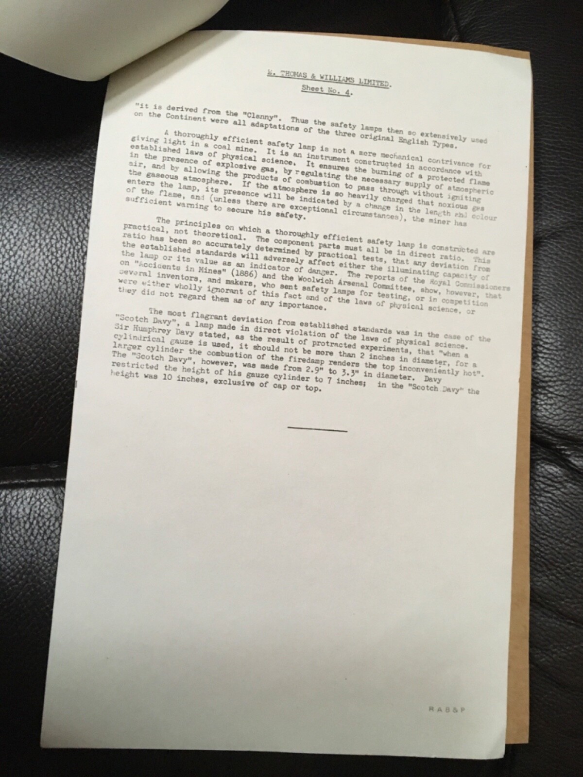 E. Thomas & Williams Ltd. Cambrian Brass Miners Lamp, Schedule B, type Aberdare