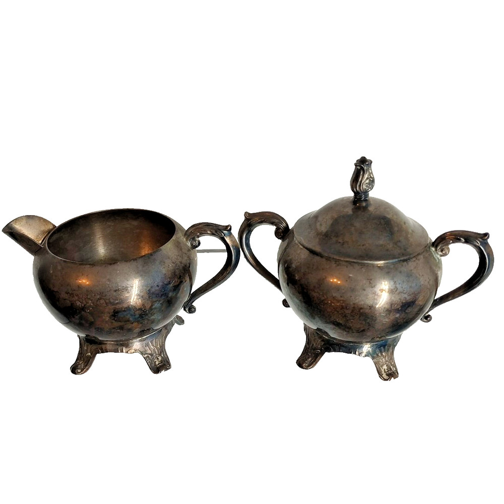 FB Rogers Silver Plated Tea Set 5pc Vintage 1970s Tarnished