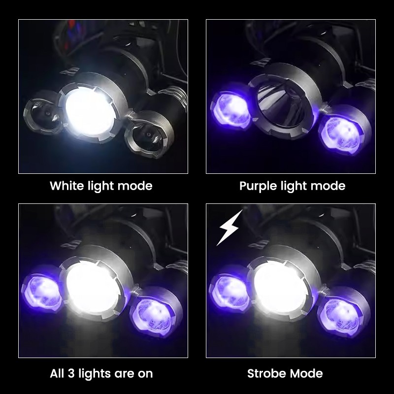 Multicolor Powerful LED Headlamp, 4 Lighting Modes, USB Adjustable For Hunting