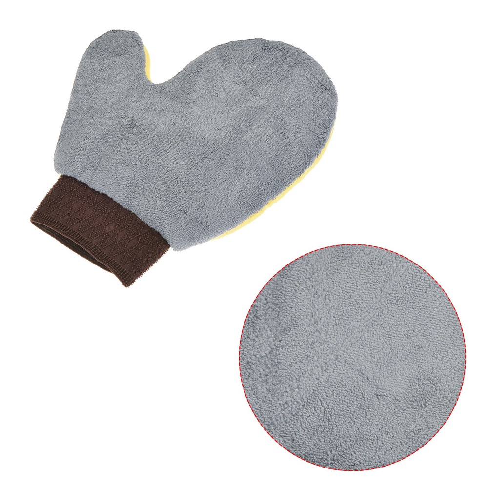 2Pcs Grey Yellow Microfiber Wash Glove w Thumb