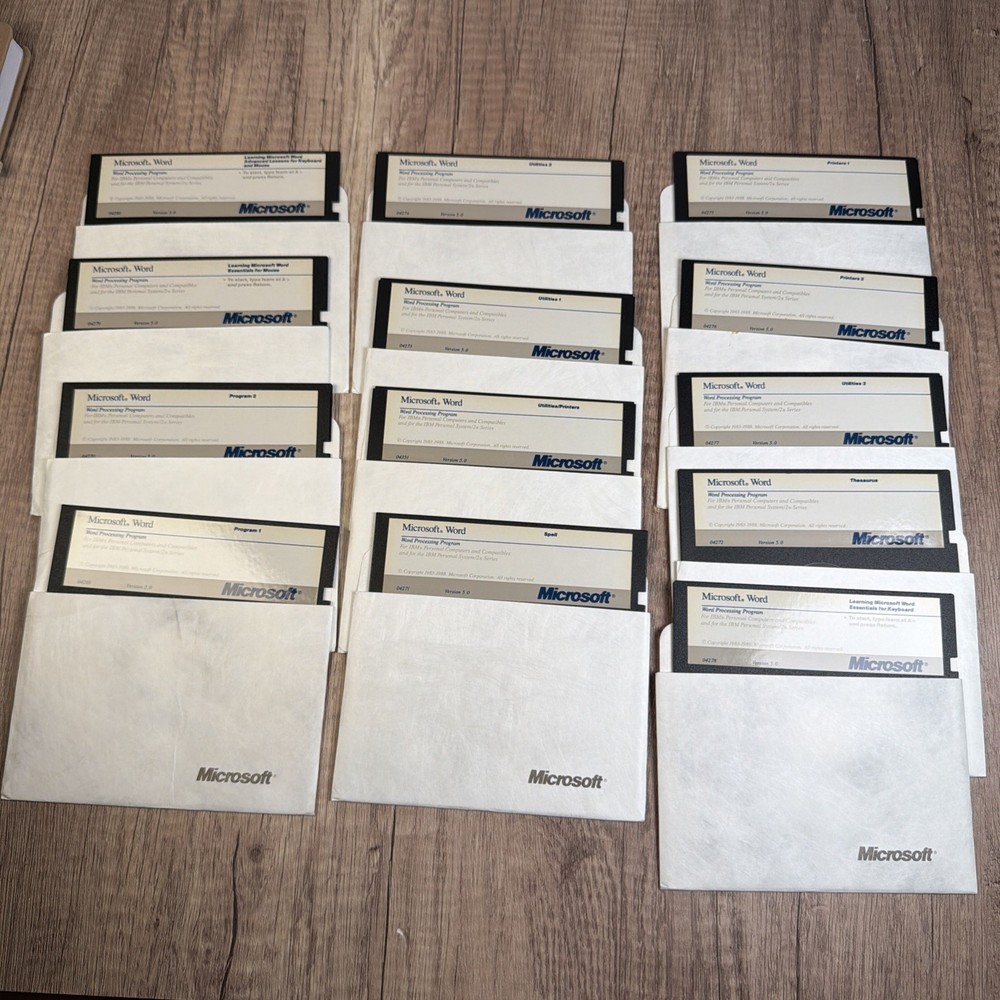 1988 Microsoft Word Processing Program Software 5.0 13 5.25” Floppy Disks
