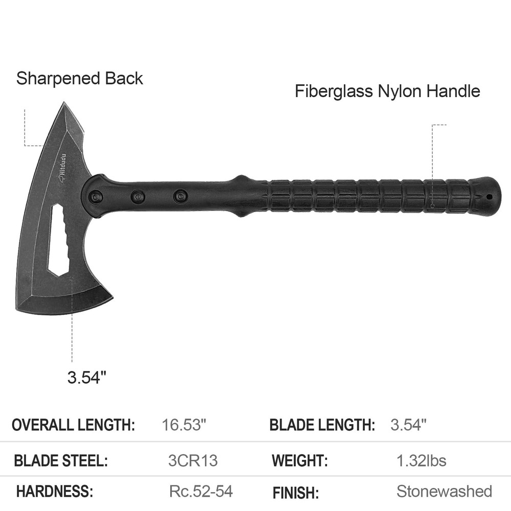 Tactical Tomahawk, Throwing Axe with Sheath, Camping Hatchet with Spike, Nylo...