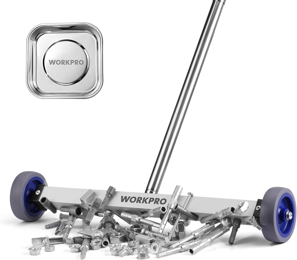 WORKPRO 17" Magnetic Sweeper Telescoping Wheel Rolling Sweeper Adjustable Handle