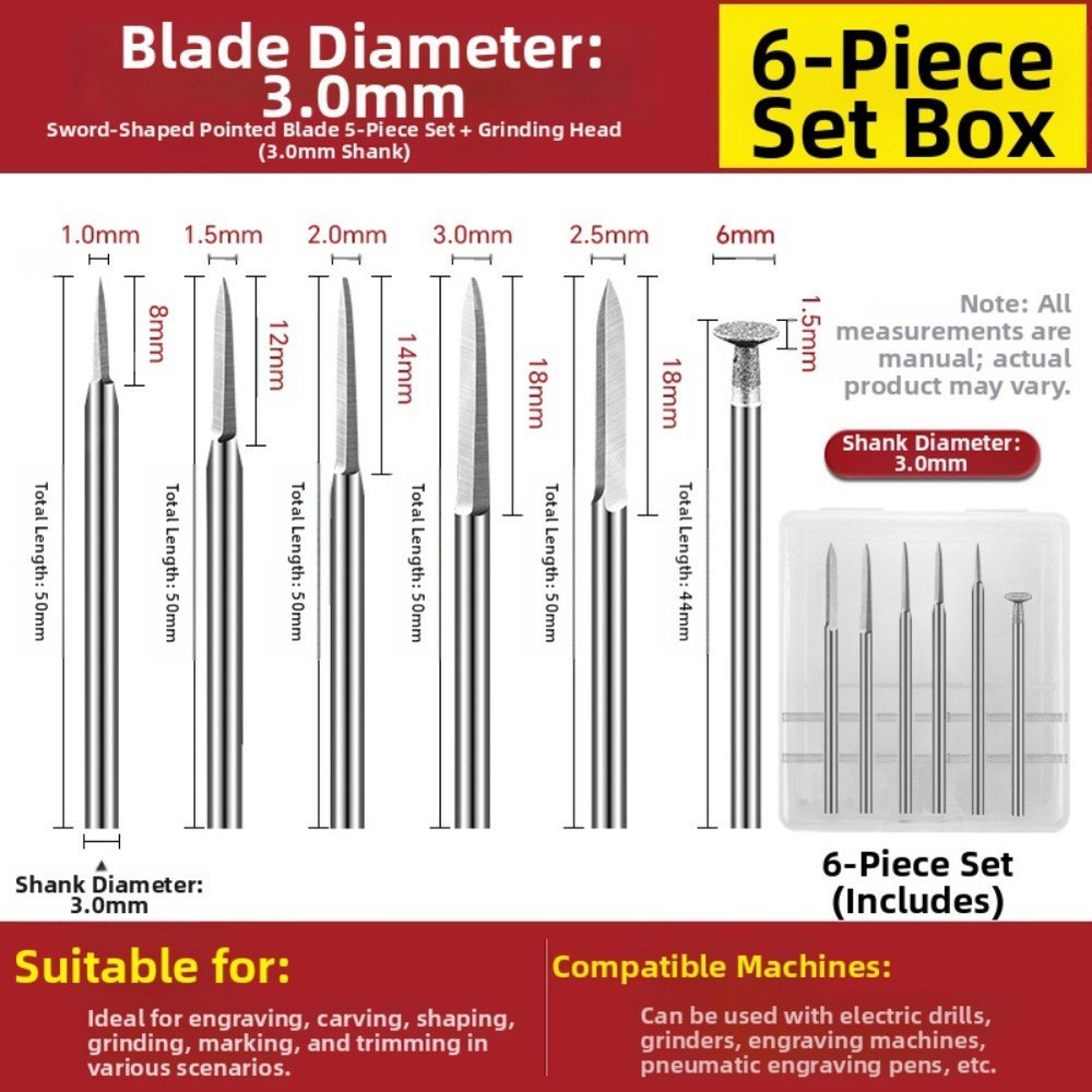 Multi Size Engraving Drill Bits Set for Use with Electric and Pneumatic Tools