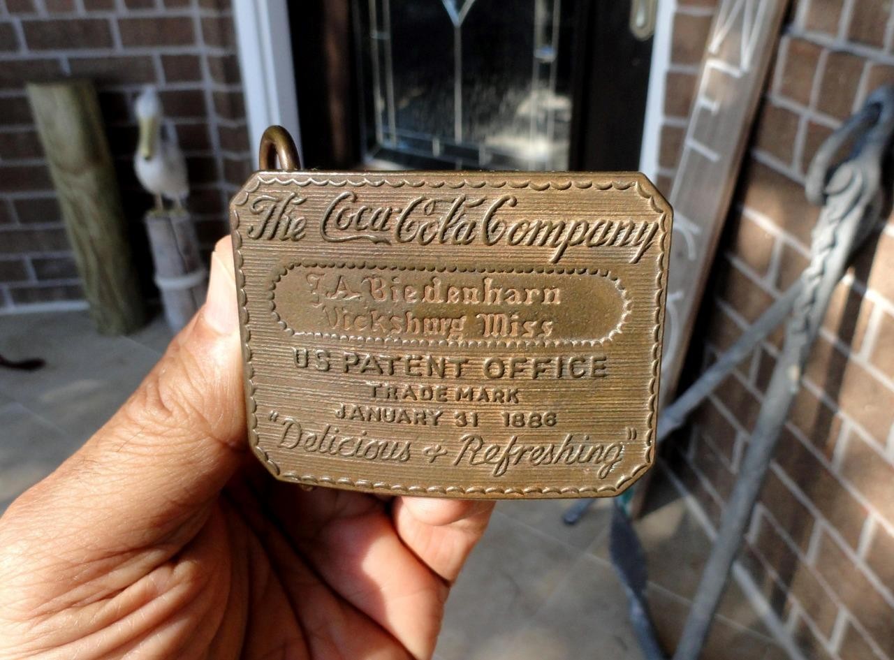 vintage BRASS Coca-Cola COKE Biedenharn Vicksburg, MS TIFFANY BELT BUCKLE