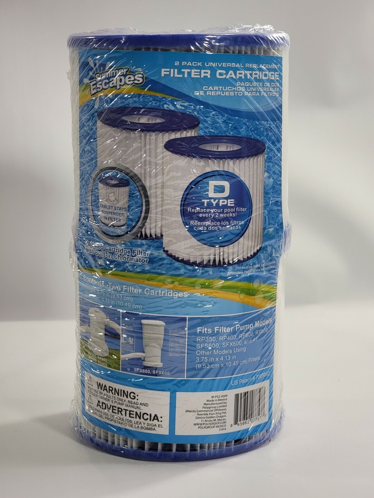 2 Pack D-Type Summer Universal Pool Filter Cartridge Replacement Polygroup - NEW
