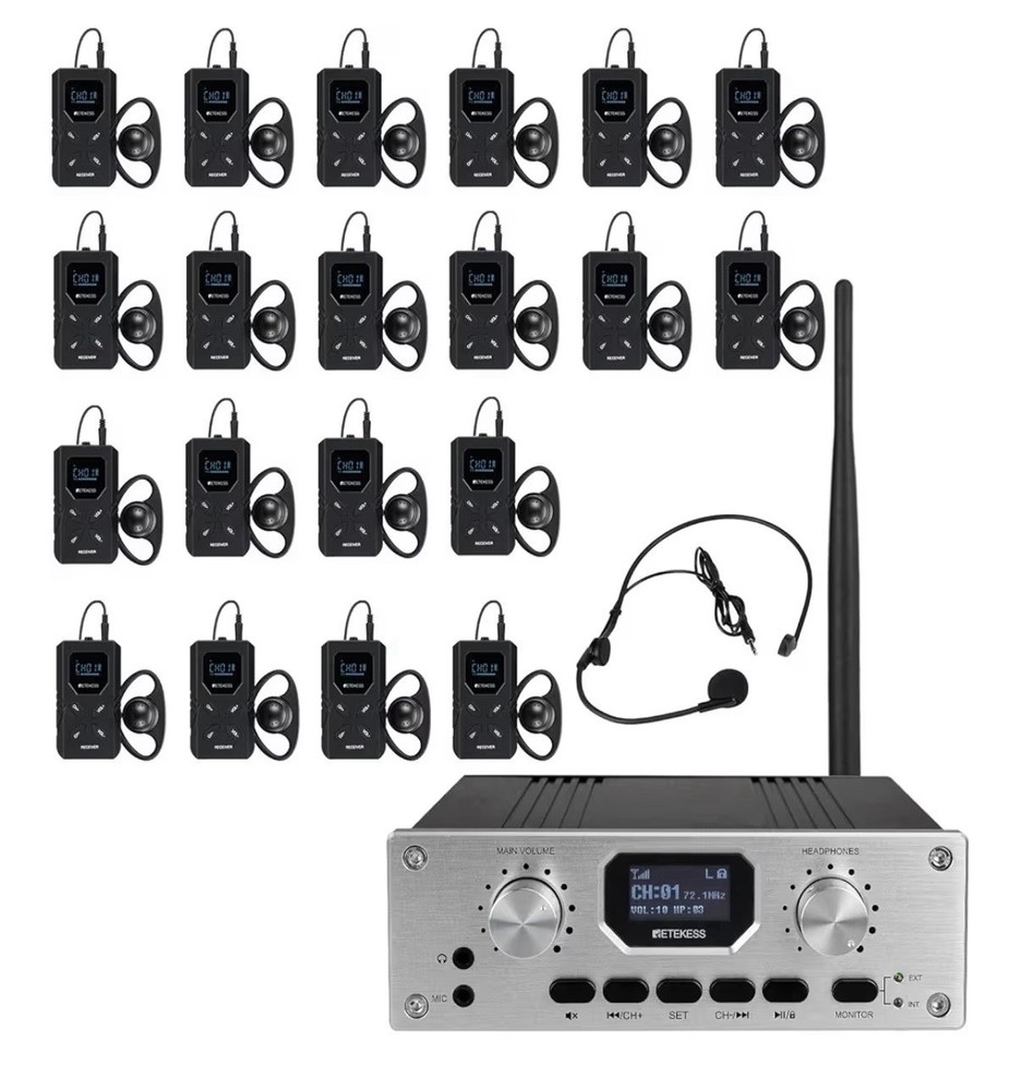 Retekess TT119 Assistive Listening System Wireless Transmitter with 20 Receivers