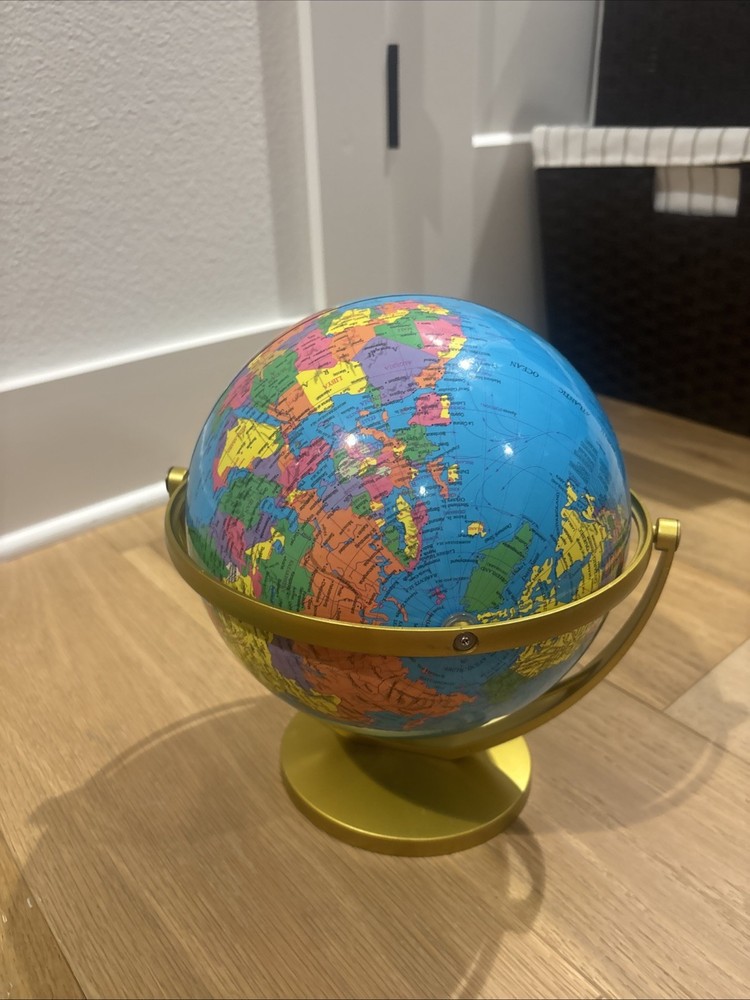 Gold Globe Spinning Geography Flips Easy To See Countries