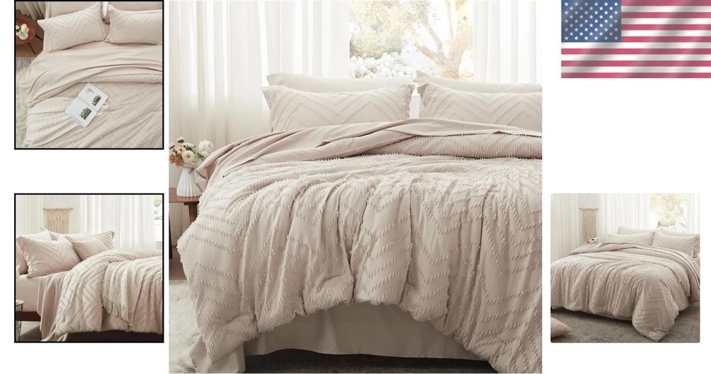 Elegant Khaki Full Bedding Set - 7-Piece with Machine Washable Comforter