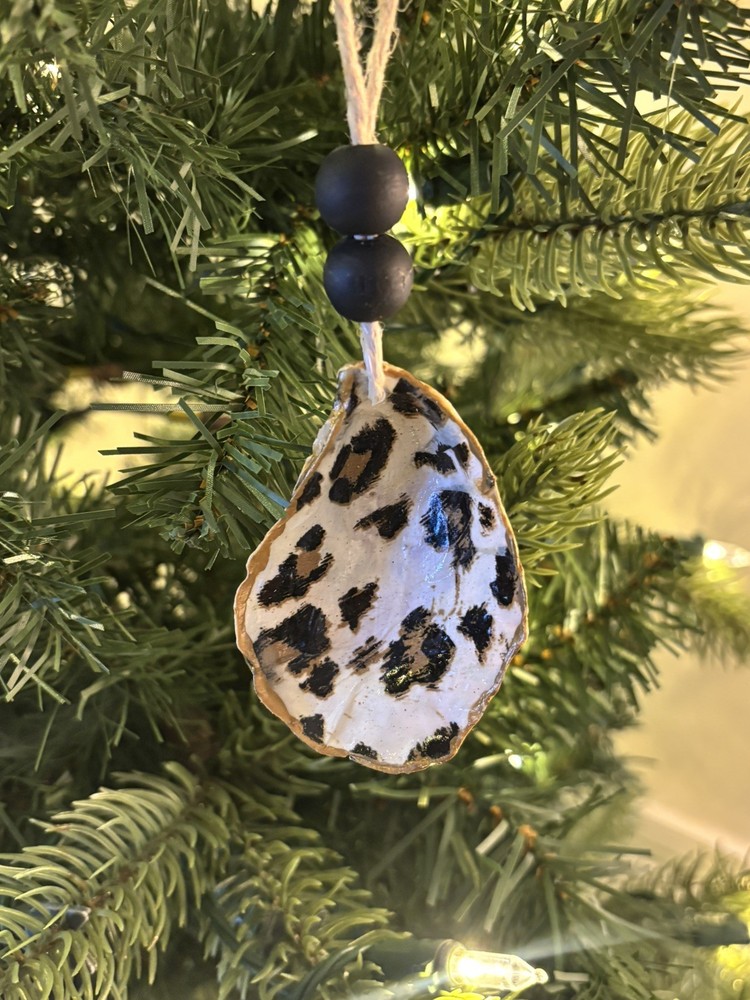 Handmade Leopard Print Oyster Shell Ornament