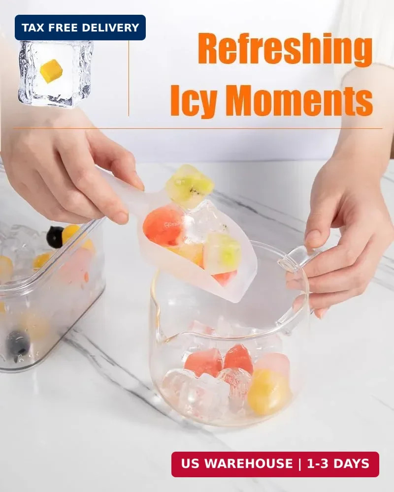 Brigii Ice Cube Tray with Lid&Bin, Ice Cube Mold with 56 Cubes, Stackable Ice Tr