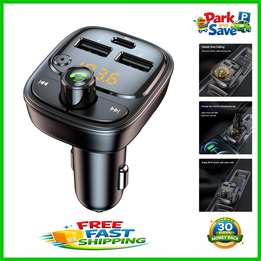 42W Bluetooth FM Transmitter with Noise Cancelling & Fast Charging for iPhone