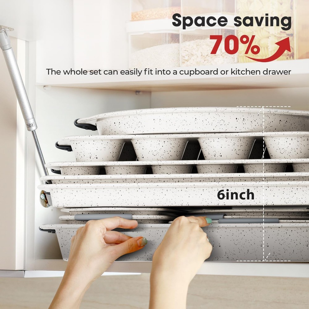 11-Piece Nonstick Baking Pans Set Stackable Non Toxic Bakeware Sets W/ Cookie