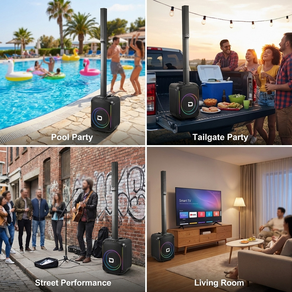 Powered Portable Column Array PA System Bluetooth Speaker with 12" Subwoofer NEW