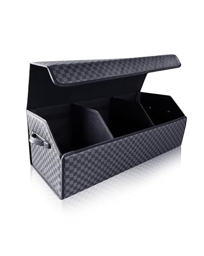 Trunk Organizer for SUV - Leather Storage Box, Magnetic Extra Large Checked