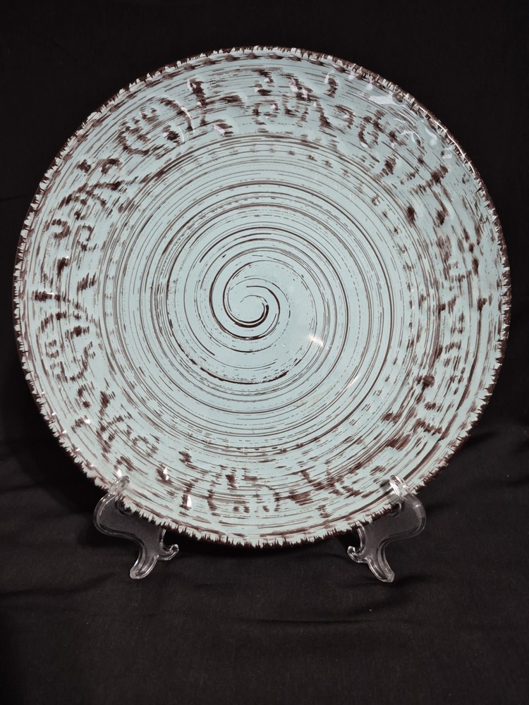 ELAMA EMBOSSED AQUA STONEWARE OCEAN DINNERWARE PLATE