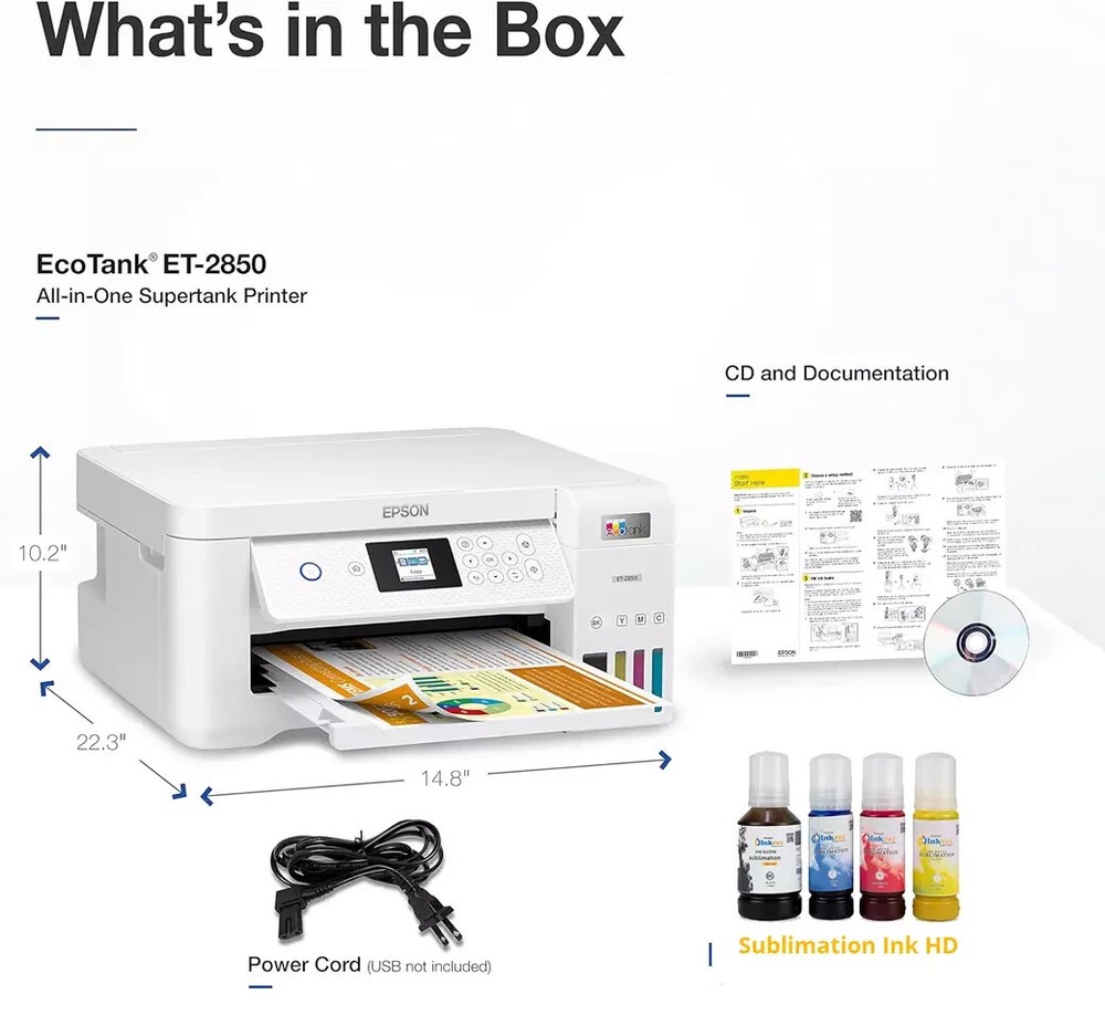 EcoTank Sublimation Printer Bundle: Printer with Sublimation Ink + Paper, Renew