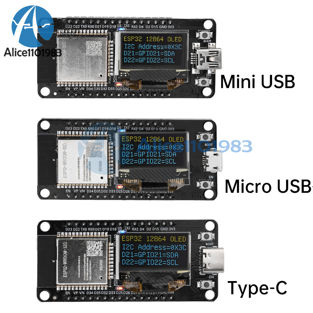 0.96" ESP32 ESP-WROOM-32D WIFI Bluetooth Development Board OLED CH340C Module