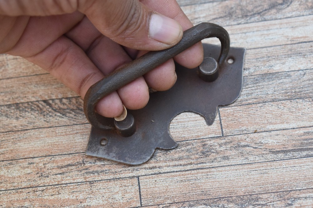 6pc Vintage Handmade Iron Door Gate Drawer Tool Box Pull Drop Back Plate Handles