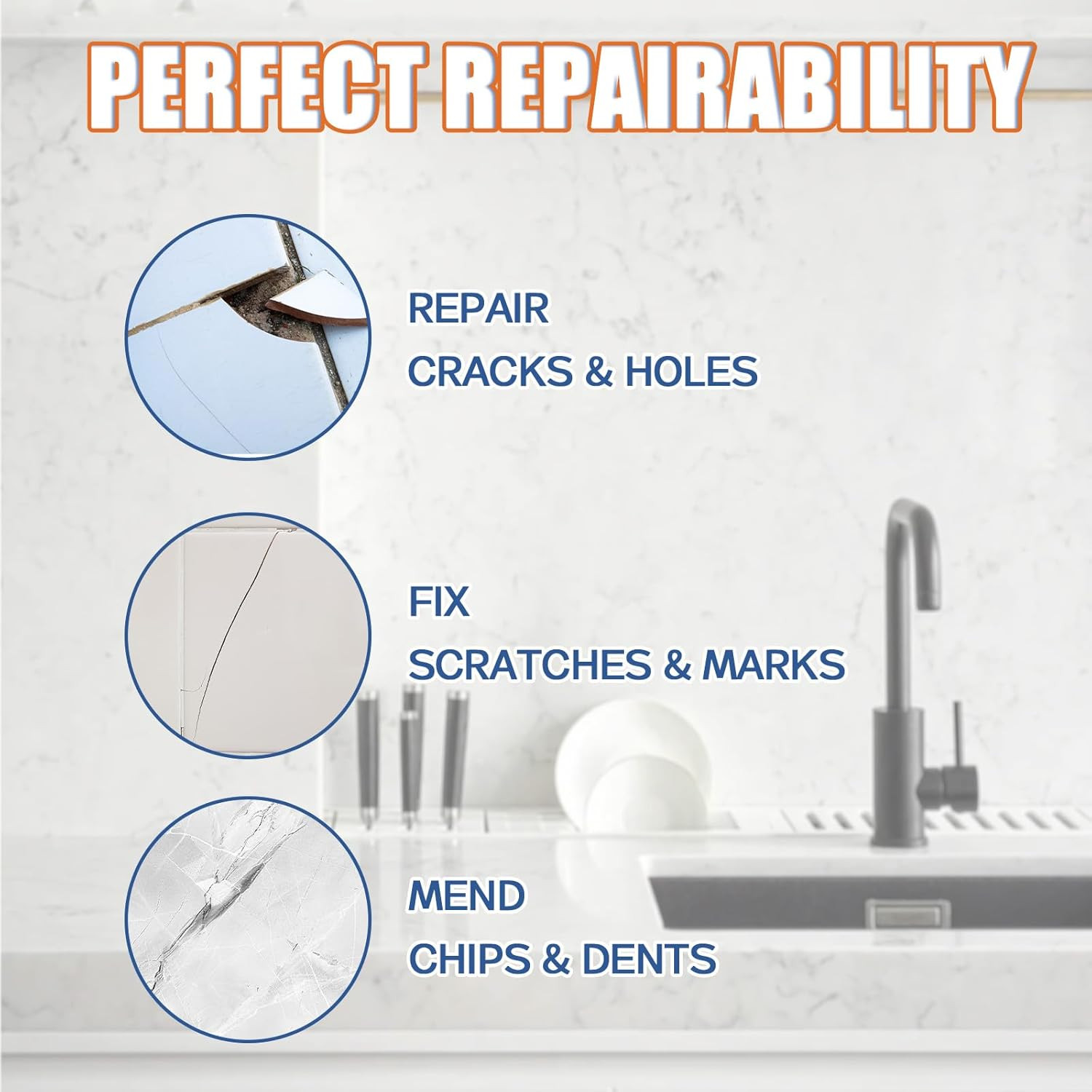 Porcelain Repair Kit, Waterproof Fiberglass Tub Repair Kits, Strong Tile Repair