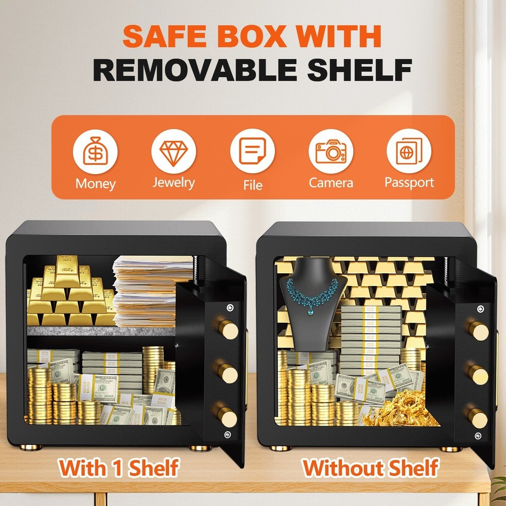 2.5 Home Security Safe Box for Valuables with Digital Keypad Removable Shelf
